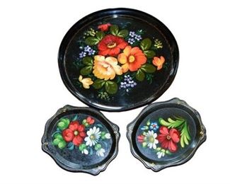 38. Trio of Hand Painted Trays