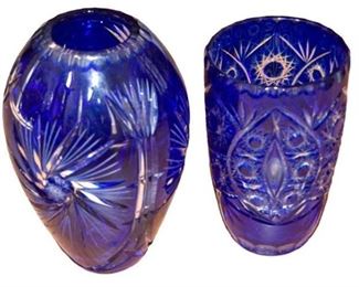 45. Two 2 Blue Cut Crystal Vases