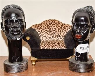 104. Two 2 Bust Sculptures and Sofa Decoration