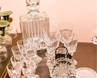 123. Crystal Decanter, Cordial Glasses, and More