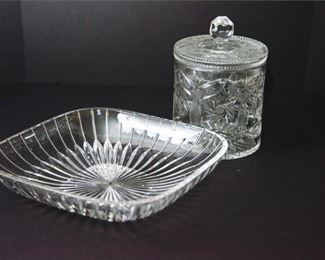 213. Pressed Glass Dish and Crystal Trinket Box