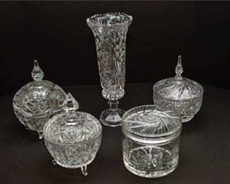 230. Crystal Trinket Boxes and Vase