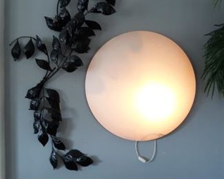Large light up wall hanging with metal leaf decoration