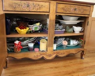 French style paint decorated storage cabinet, 36 1/2”h x x51”w x 22 1/2”d (minor chip on bottom edge -see photo)
Asking: $250
