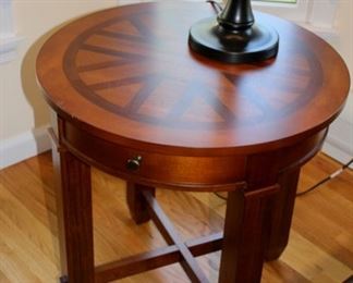 Raymour & Flanigan Arts & Crafts style round side table with inlaid top, single drawer, 24”h x 24”d
Asking: $125
