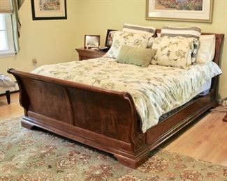 Huffman Koos Queen bedroom set, includes:
Queen sleigh bed, 98”l x 64 1/2”w x 43 1/2”h (headboard)  $450
Pair 3 drawer night stands,  27 3/4”h x 30” x 17”d  $300
Storage armoire with one interior mirror (can be used for electronics), 76”H x 44 1/2”w x 22”d  $250
Triple dresser with mirror (center opens for jewelry storage), 74 1/2”w x 19 1/2”d x 36 1/4”h (plus 52”h mirror on top)
(minor marks on top of dresser see photos)   $450
Asking for the set: $1450   