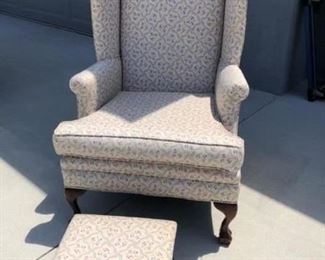 Wing back chair with foot stool and matching pillow