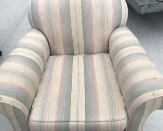 Striped Arm Chair with Ottoman and Pillow