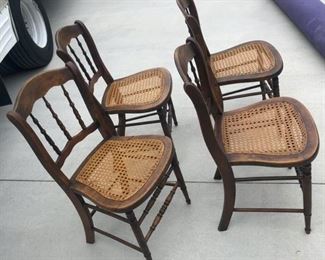 Set of 4 Spindle Back, Cane Bottom Chairs