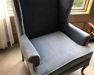 $80.00 less 50% = $40.00 each - Light blue wingback chair. 2 matching chairs. $40.00 per chair. Buy one or buy them both. 1 chair has a slight mark on the top front right cushion.