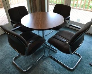 $190.00 less 50% = $95.00 final. - Round wood table with 4 metal / fabric chairs. 