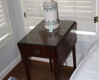 pair of antique drop leaf tables with glass top - $395