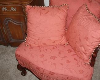 large Pink Upholstered Chair with pillows - $295