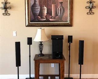 End Table, Table Lamps 2 pr, Art, Candle Sconces pr,