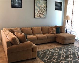 Sectional Sofa Bed, Area Rug, Floor Lamp and Matching Table Lamps, Canvas Art