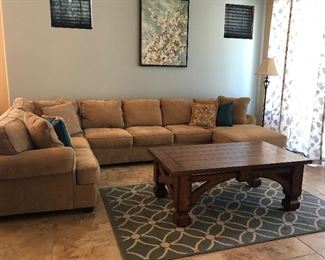 Sectional Sofa Bed, Area Rug, Floor Lamp and Matching Table Lamps, Canvas Art