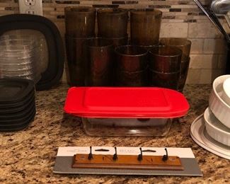 Covered Pyrex, Poolside Drinkware, Rubbermaid Storage Containers