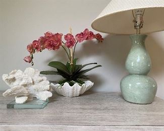 Lamp, (CORAL NFS taken by client)l and Faux Plant $35