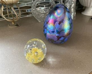 Paperweight and glass rainbow egg $15 both