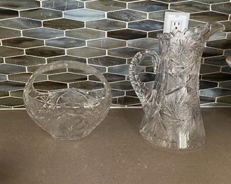 2 cut glass crystal vase and pitcher $20 both