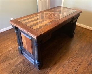 Desk ornate and hand made with inlaid wood $350

H 34”
W 65”
D 30”