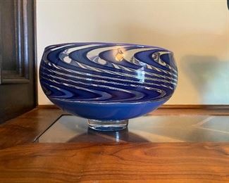 Blue Bowl art glass office $65