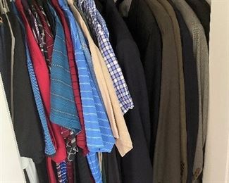 closet contents with mens polos, golf shirts, and suit jackets $100