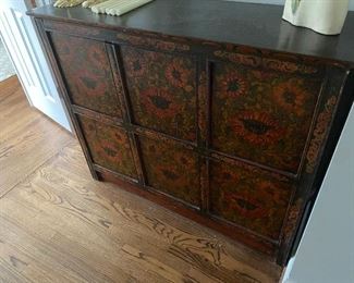 Ornate antique 2 door cabinet wiht hand painted front  $195

H 39”
W 47”
D 16”