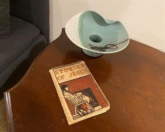 Green art pottery piece and book $15