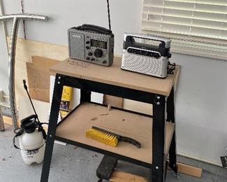 2 fm radios, working, one grundig    ALSO SEPARATELY IS THE WORK BENCH STAND TABLE Radios: $35  Table SOLD