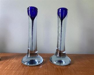 pair of  blue drop art glass pices marked SVA on bottom $95 pair