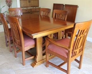 #6z. $300.00.   Table with 6 chairs and 2 leaves   Table 72” long, 44” wide, 31” height 2 leaves 21.5” wide Chairs 24” wide, 24” deep, 39” height