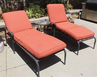 #39.  $200.00. Pair loungers and small table 29” w X 35” l