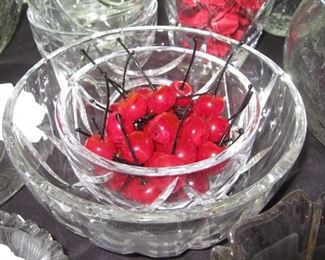 glass cherries in one of 3 Ralph Lauren crystal bowls