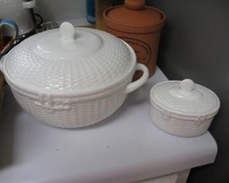 Wedgwood "Nantucket" covered round dish and covered sugar bowl.  