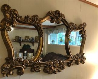 Gold, Ornate Tri-Panel Mirror