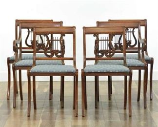 Set 6 Mahogany Duncan Phyfe Style Lyre Dining Chairs