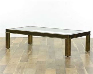 Mid Century Brass Coffee Table W Beveled Glass, Italy