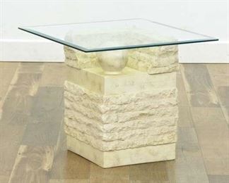 1980'S Postmodern Plaster End Table W Glass Top