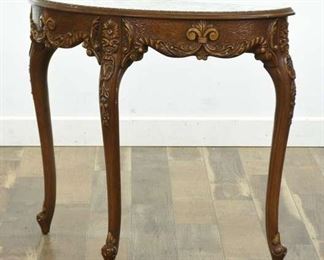 French Carved Fruitwood Demilune Console Table W Glass
