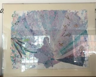 Mixed Media Modern Painting w/Butterflies - $450           45" wide x 36" high  (by Margie Hughto c.1984)