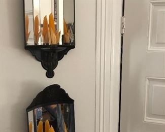 Pair of Tole & Mirror Candle Sconces - $195