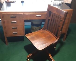 $50, Oak Office desk 24 x 50 inches leather top and chair