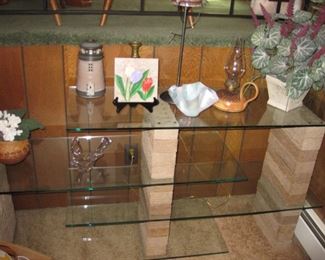 $30 - Glass and brick display shelf