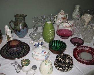 Vintage art pottery, porcelain and glass