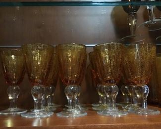 Set of 12 plus 1  Amber Glass Wine Goblets $ 55