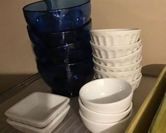 lot of various white and cobalt dishes $25