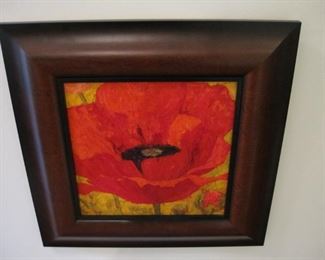 $90 - Original Poppy Painting by Kim Rhoney Framed 19 x 19"