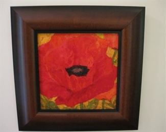 $90 - Original Poppy Painting by Kim Rhoney Framed 19 x 19"