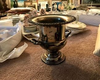 $15-Large,  Mid-Century Silver Colored, Metal Ice Bucket, Heavy Patina-No Makers Mark